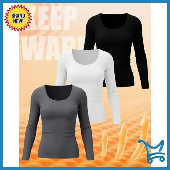 Plus Size Fleece Lined Thermal Tops 3 Pack Long Sleeve Base Layer